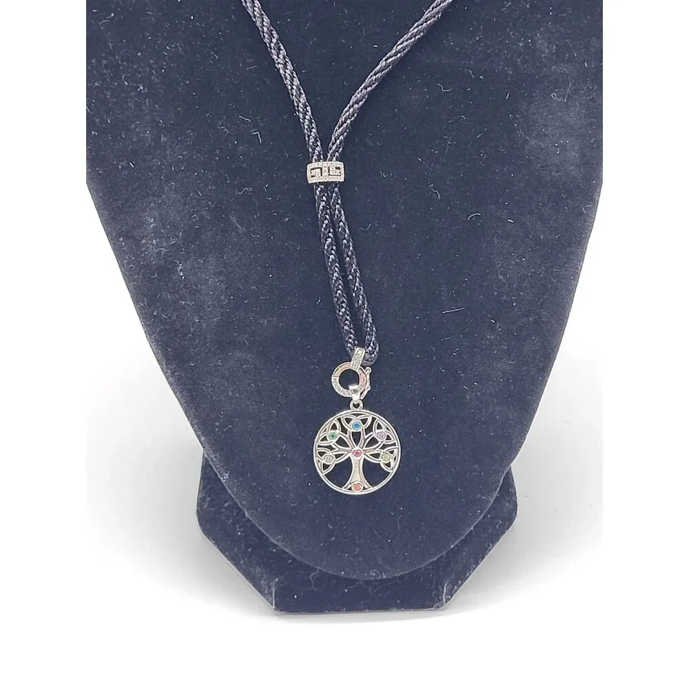 Sterling Silver 925 Tree of Life Pendant Necklace on Black Adjustable Rope - Picture 2 of 9